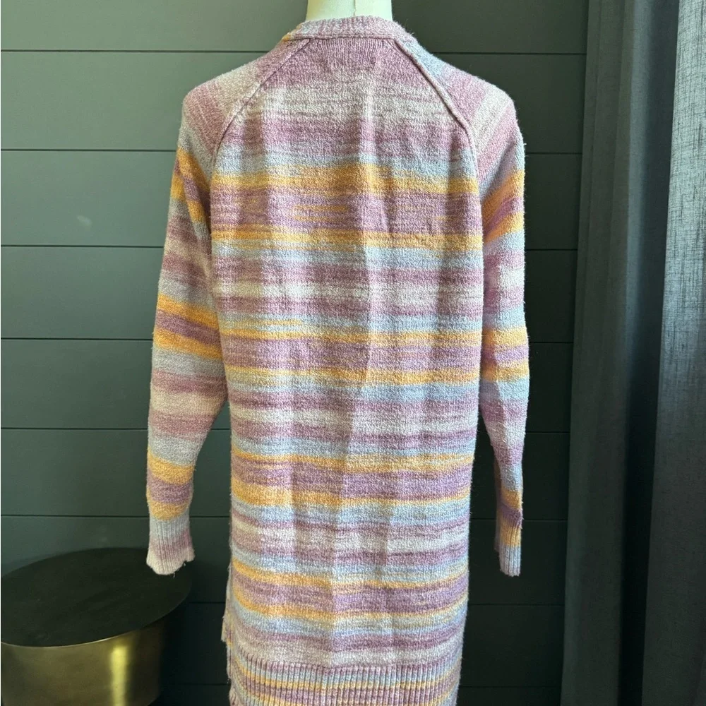 Lucky Brand Pastel Striped Open-Front Cardigan Spring Colors Layering Pockets - Picture 4 of 9